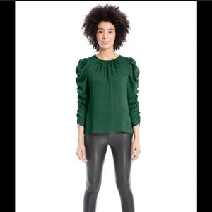 Max Studio Women's Jacquard Shine Dot Ruched Sleeves Blouse NWT Size M